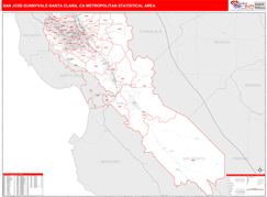 San Jose-Sunnyvale-Santa Clara Metro Area Digital Map Red Line Style
